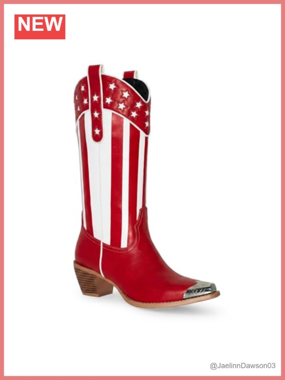 Patriotic Western Cowgirl Boots Mid Calf Pointed Toe Block Heel